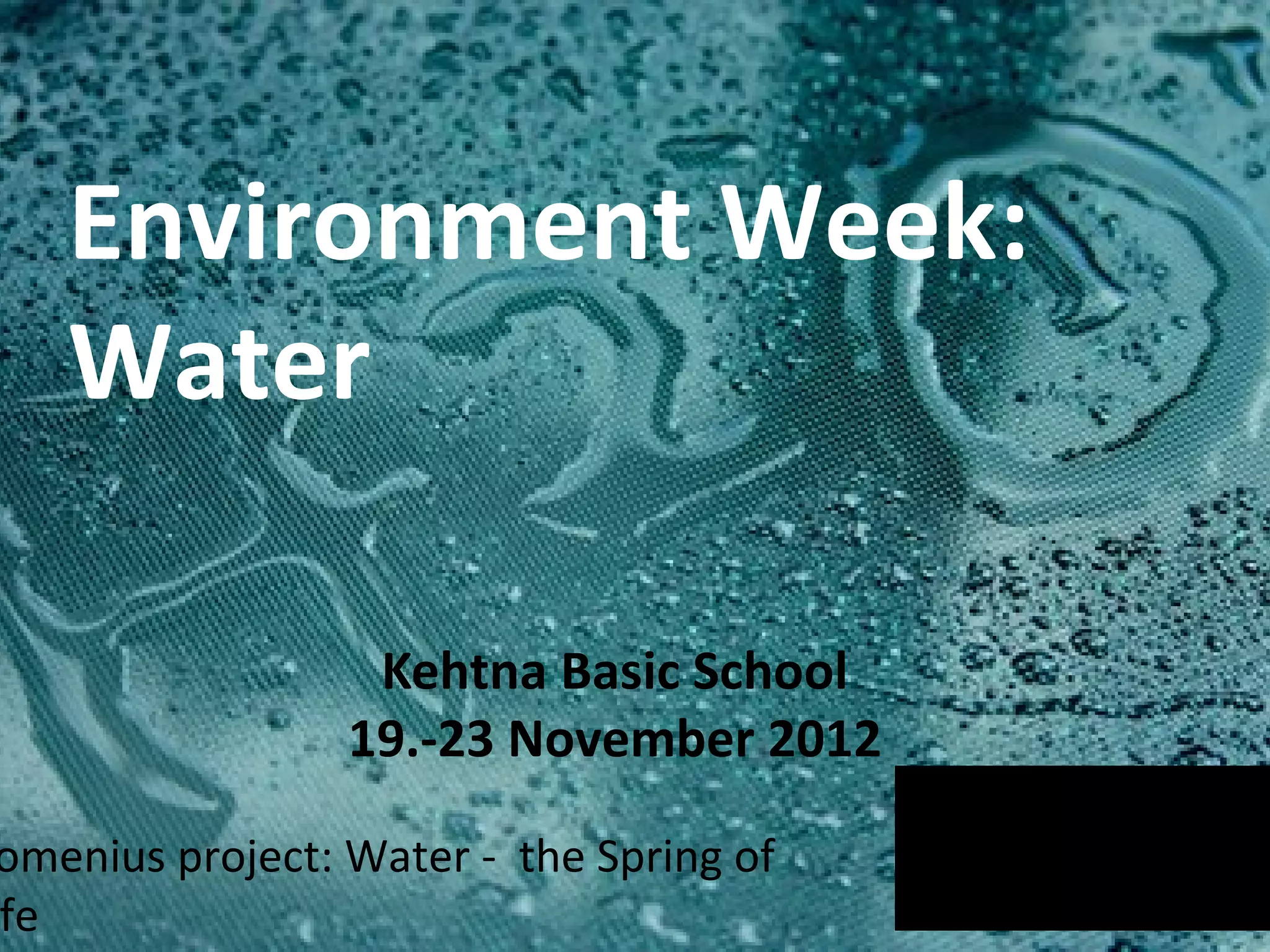 Environment Week:
Water
Kehtna Basic School
19.-23 November 2012
omenius project: Water - the Spring of
fe