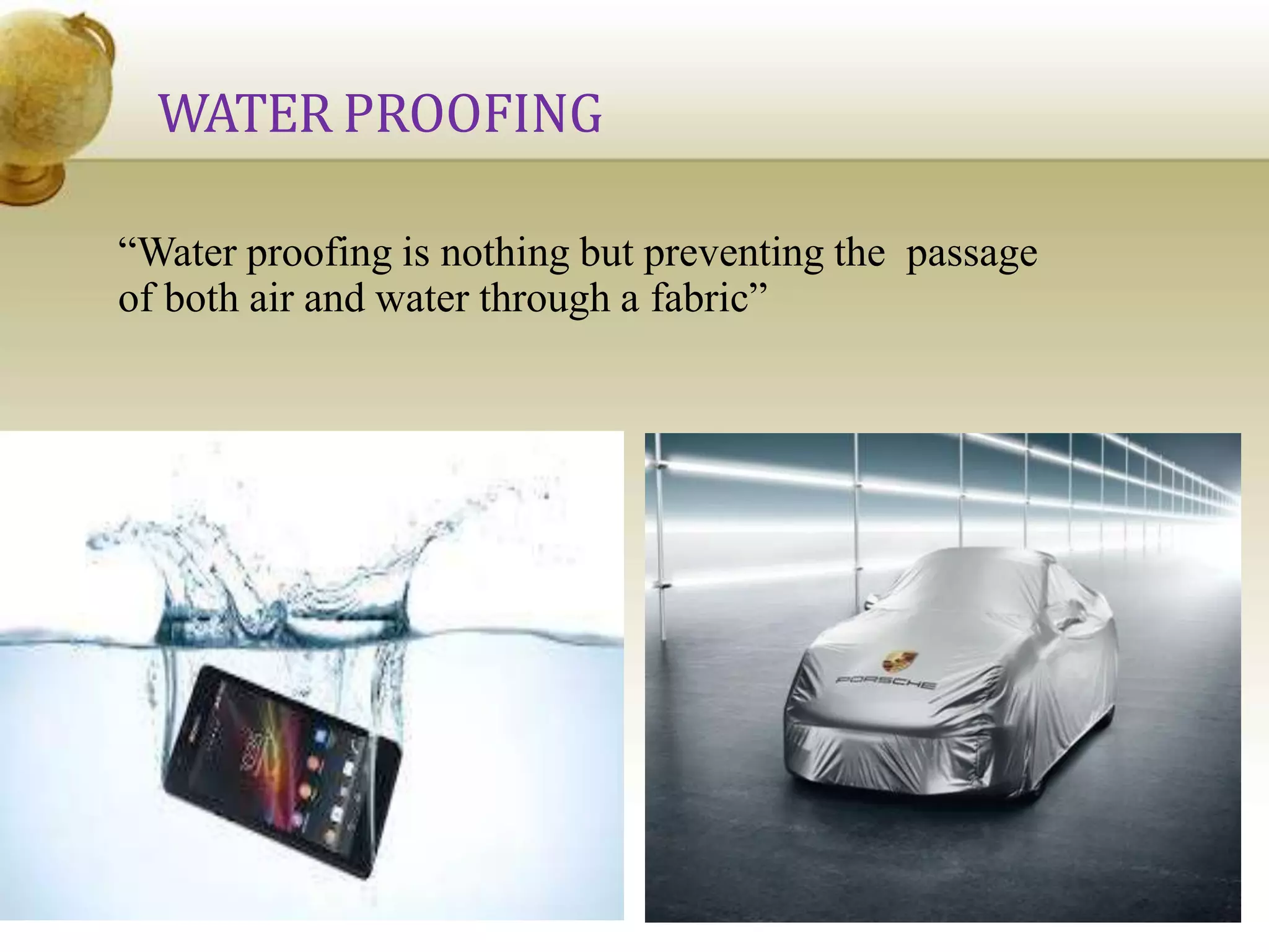 Curated visual reference: Picture Idea: Water Repellent Finish