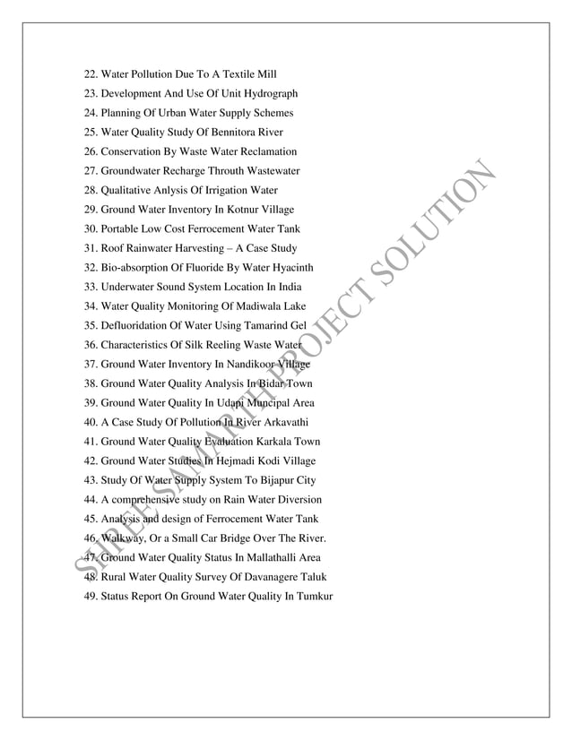 Water resource engineering project list PDF