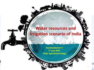 Water resources and
irrigation scenario of India
Harithalekshmi V
1st year PhD.
Dept. Agrometeorology
1
 