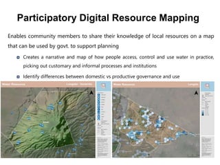 Participatory Mapping in Mara
Training
 Setco Youthmappers
 Digital champions in 87 Serengeti villages
 Wider online gr...