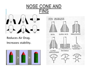 NOSE CONE AND
FINS
Reduces Air Drag.
Increases stability.
 