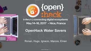 © 2017 TM Forum | 1
OpenHack Water Savers
Ronan, Hugo, Ignacio, Marcos, Eman
May 14th – 16th Nice, France
 