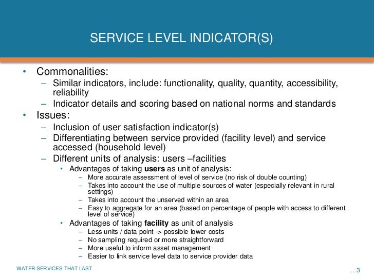 Water service delivery indicators