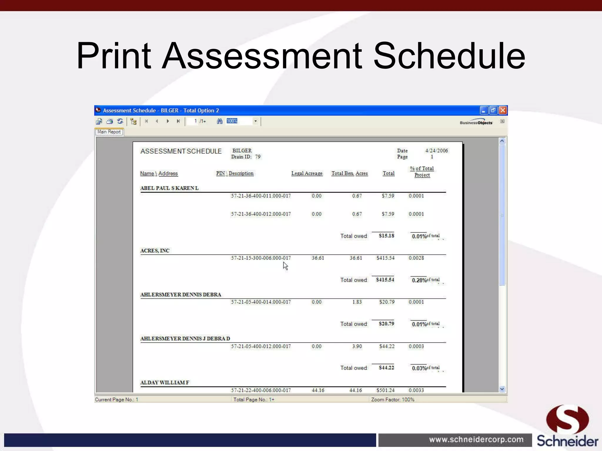 Print Assessment Schedule 