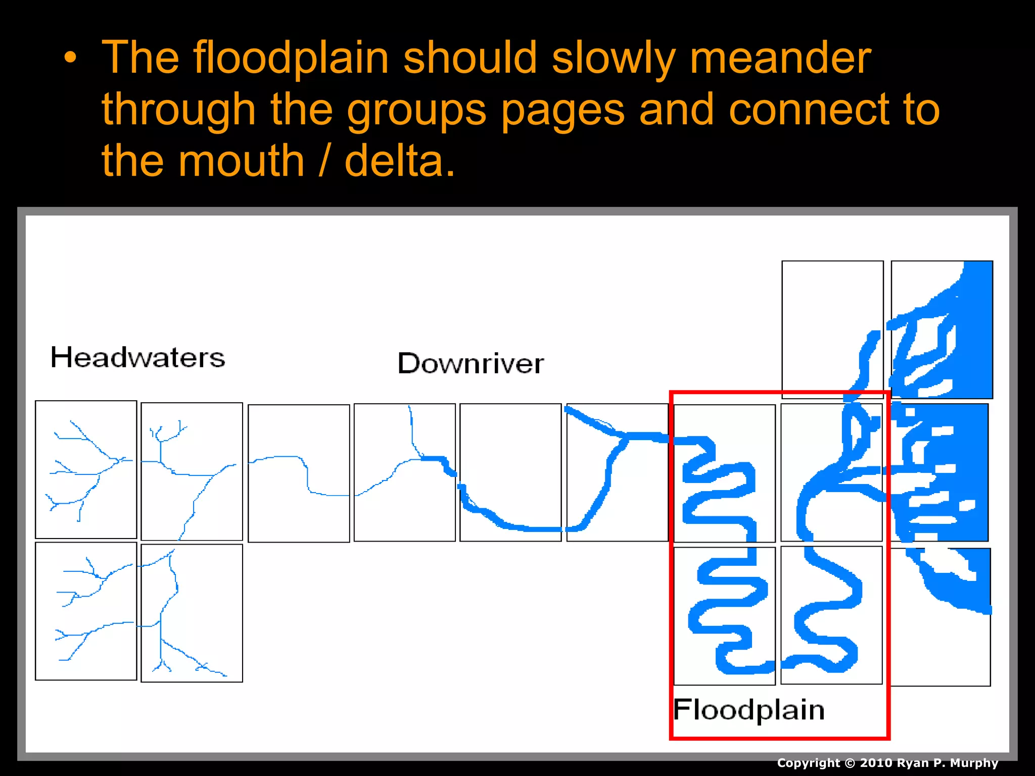 • The floodplain should slowly meander
through the groups pages and connect to
the mouth / delta.
Copyright © 2010 Ryan P. Murphy
 