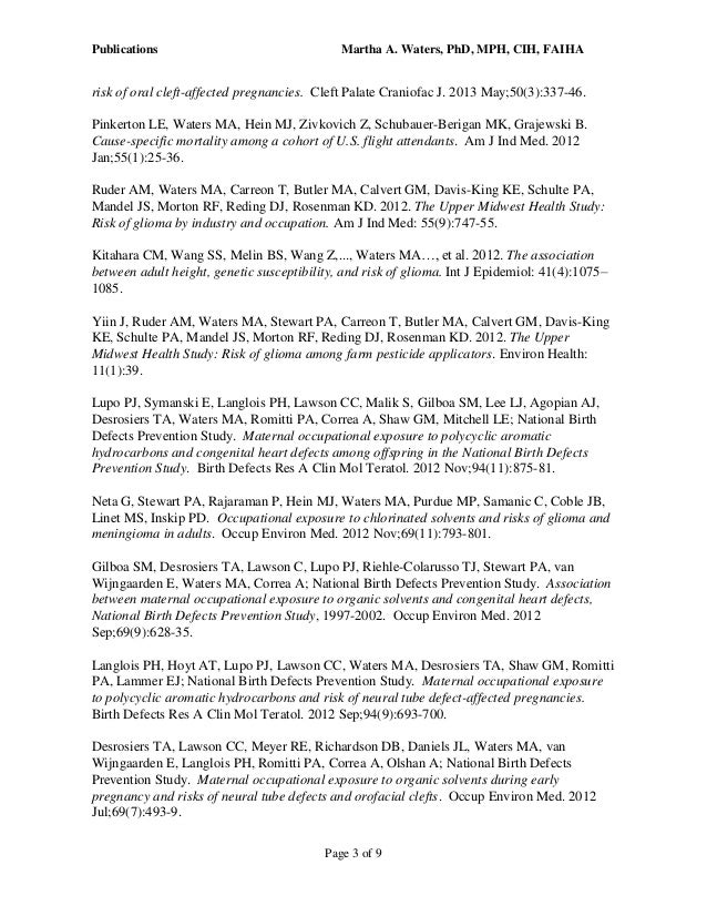 Publications Martha A Waters Phd Mph Cih Faiha