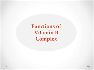 12
Functions of
Vitamin B
Complex
 