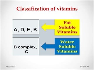 Classification of vitamins
8/3/2020Footer Text 5
 
