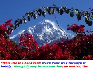 ‘’This life is a hard fact; work your way through it
boldly, though it may be adamantine; no matter, the
 