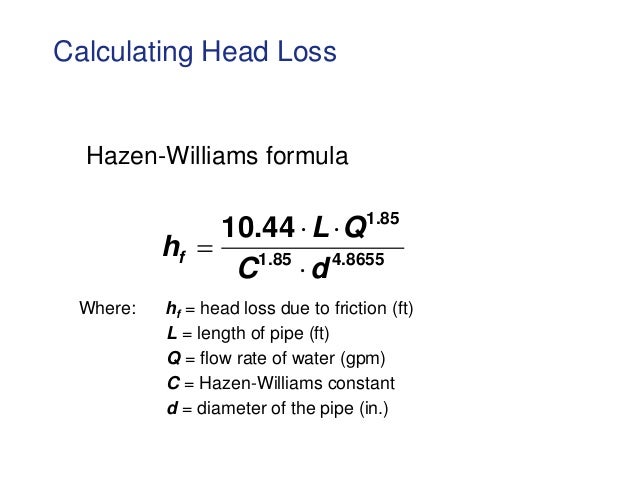 Hazen Williams Formula Pipe Flow Chart