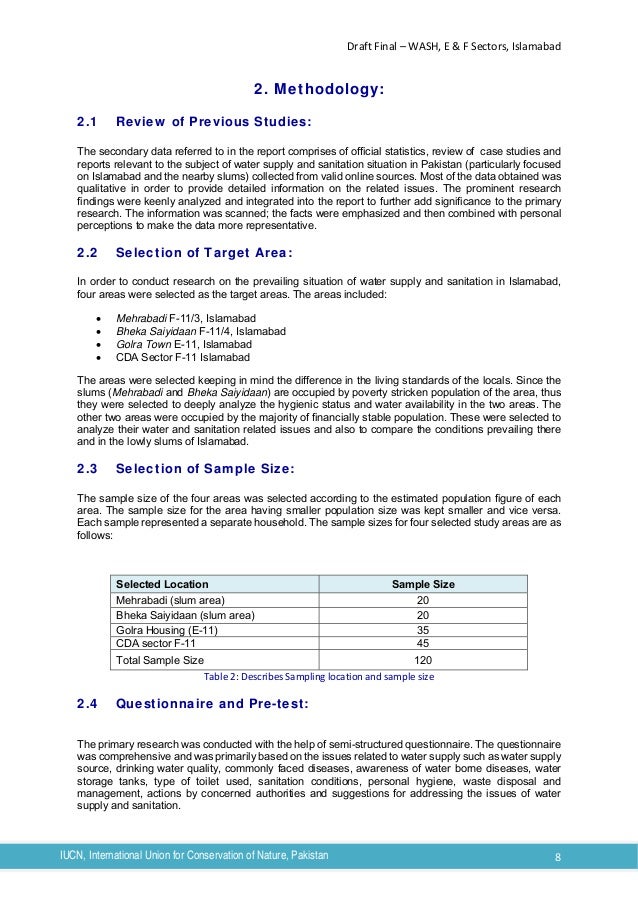 Water supply and sanitation analysis of sectors E and F 