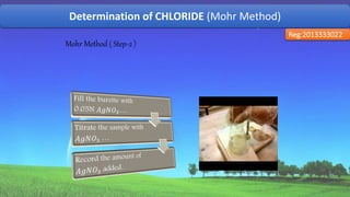 Determination of CHLORIDE (Mohr Method)
Reg:2013333022
Mohr Method ( Step-2 )
53
 
