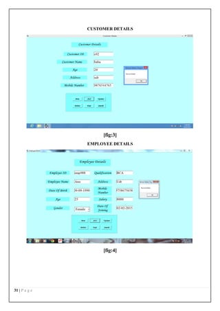 31 | P a g e
CUSTOMER DETAILS
[fig:3]
EMPLOYEE DETAILS
[fig:4]
 