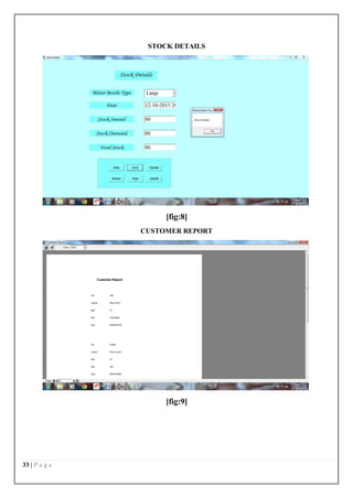 33 | P a g e
STOCK DETAILS
[fig:8]
CUSTOMER REPORT
[fig:9]
 