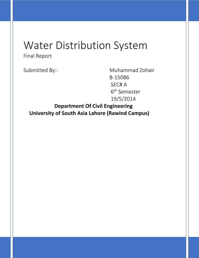 Water distribution system design report PDF