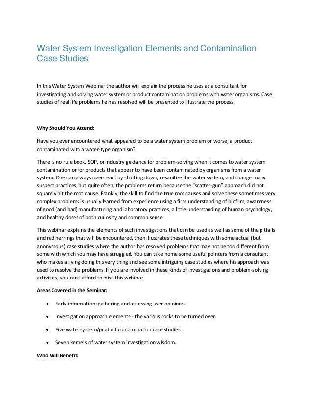 Water system investigation elements and contamination case studies