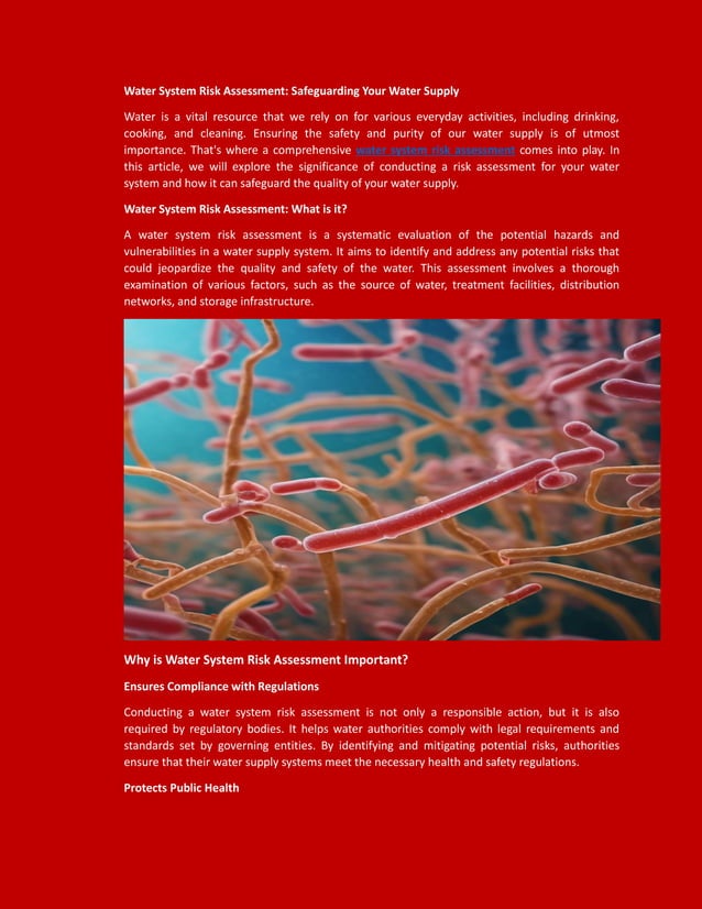 Water System Risk Assessment | PDF | Water Services | Home Utilities
