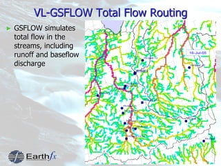 10
VL-GSFLOW Total Flow Routing
► GSFLOW simulates
total flow in the
streams, including
runoff and baseflow
discharge
 