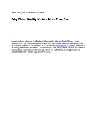 Comprehensive Guide to Water Testing and Treatment in South Africa | PDF