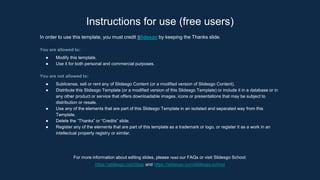 Instructions for use (free users)
In order to use this template, you must credit Slidesgo by keeping the Thanks slide.
You are allowed to:
● Modify this template.
● Use it for both personal and commercial purposes.
You are not allowed to:
● Sublicense, sell or rent any of Slidesgo Content (or a modified version of Slidesgo Content).
● Distribute this Slidesgo Template (or a modified version of this Slidesgo Template) or include it in a database or in
any other product or service that offers downloadable images, icons or presentations that may be subject to
distribution or resale.
● Use any of the elements that are part of this Slidesgo Template in an isolated and separated way from this
Template.
● Delete the “Thanks” or “Credits” slide.
● Register any of the elements that are part of this template as a trademark or logo, or register it as a work in an
intellectual property registry or similar.
For more information about editing slides, please read our FAQs or visit Slidesgo School:
https://slidesgo.com/faqs and https://slidesgo.com/slidesgo-school
 