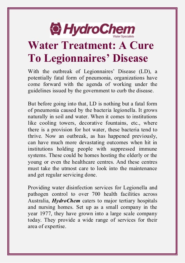 Water Treatment A Cure to Legionnaires’ Disease