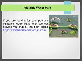 Inflatable Water Park
If you are looking for your personal
Inflatable Water Park, then we can
provide you that at the best prices.
http://www.hamsterwaterball.com/
 