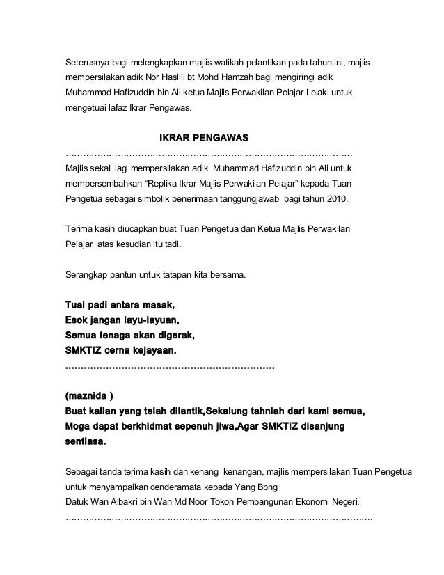 Teks Ucapan Perasmi Watikah Perlantikan Majlis Perwakilan ...