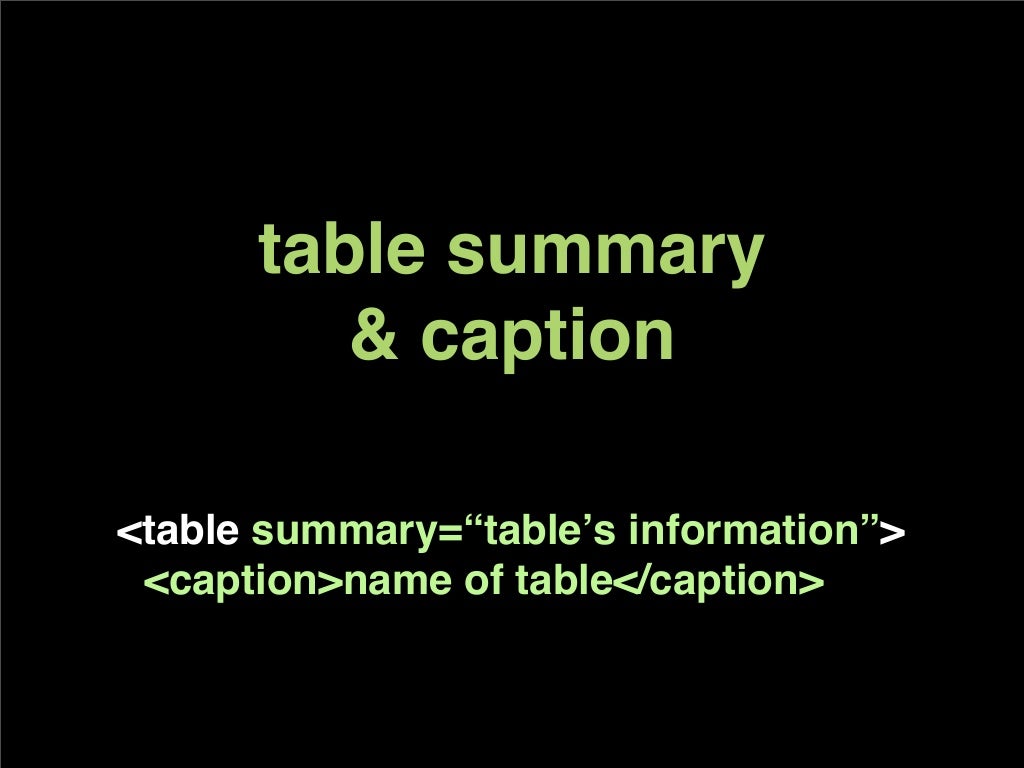 table summary & caption