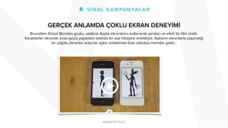 GERÇEK ANLAMDA ÇOKLU EKRAN DENEYİMİ 
! 
Brunettes Shoot Blondes grubu, sadece Apple ekranlarını kullanarak yaratıcı ve etkili bir film üretti. 
Karakterler ekranlar arası geçiş yaparken aslında bir aşk hikayesi anlatılıyor. Aşkların ekranlarla yaşandığı 
bir çağda, ekranlar arası bir aşkın anlatılması bize oldukça manidar geldi… 
 