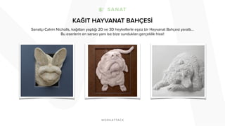 KAĞIT HAYVANAT BAHÇESİ
Sanatçı Calvin Nicholls, kağıttan yaptığı 2D ve 3D heykellerle eşsiz bir Hayvanat Bahçesi yarattı…
Bu eserlerin en sarsıcı yanı ise bize sundukları gerçeklik hissi!
 