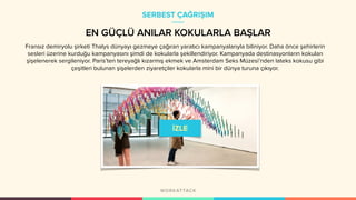 Fransız demiryolu şirketi Thalys dünyayı gezmeye çağıran yaratıcı kampanyalarıyla biliniyor. Daha önce şehirlerin
sesleri üzerine kurduğu kampanyasını şimdi de kokularla şekillendiriyor. Kampanyada destinasyonların kokuları
şişelenerek sergileniyor. Paris’ten tereyağlı kızarmış ekmek ve Amsterdam Seks Müzesi’nden lateks kokusu gibi
çeşitleri bulunan şişelerden ziyaretçiler kokularla mini bir dünya turuna çıkıyor.
SERBEST ÇAĞRIŞIM
EN GÜÇLÜ ANILAR KOKULARLA BAŞLAR
 