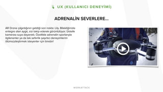 ADRENALİN SEVERLERE...
AR Drone çılgınlığının geldiği son nokta: Lily. Bilekliğinizle
entegre olan aygıt, sizi takip ederek görüntülüyor. Üstelik
kamerası suya dayanıklı. Özellikle adrenalin sporlarıyla
ilgilenenler ya da tek seferlik şaşırtıcı deneyimlerini
ölümsüzleştirmek isteyenler için birebir!
 