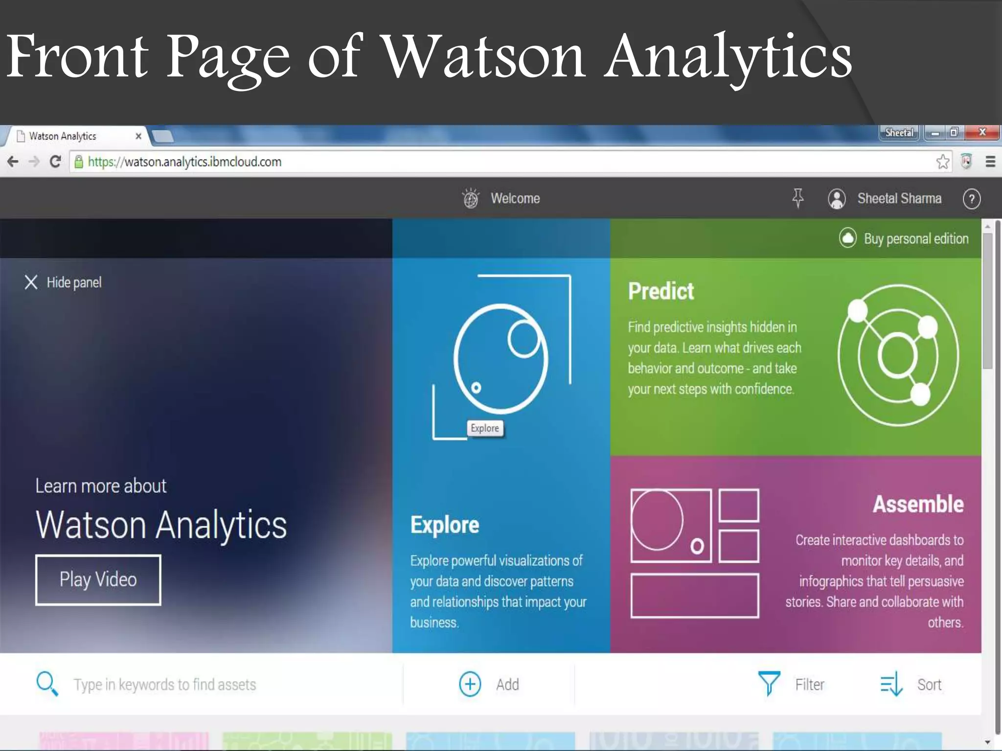 Front Page of Watson Analytics
 