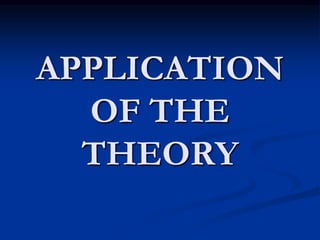 APPLICATION
OF THE
THEORY
 