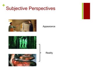 +
Appearance
Reality
Subjective Perspectives
 