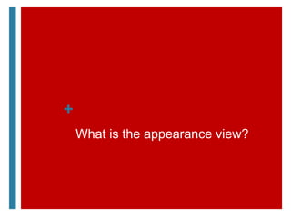 +
    What is the appearance view?
 
