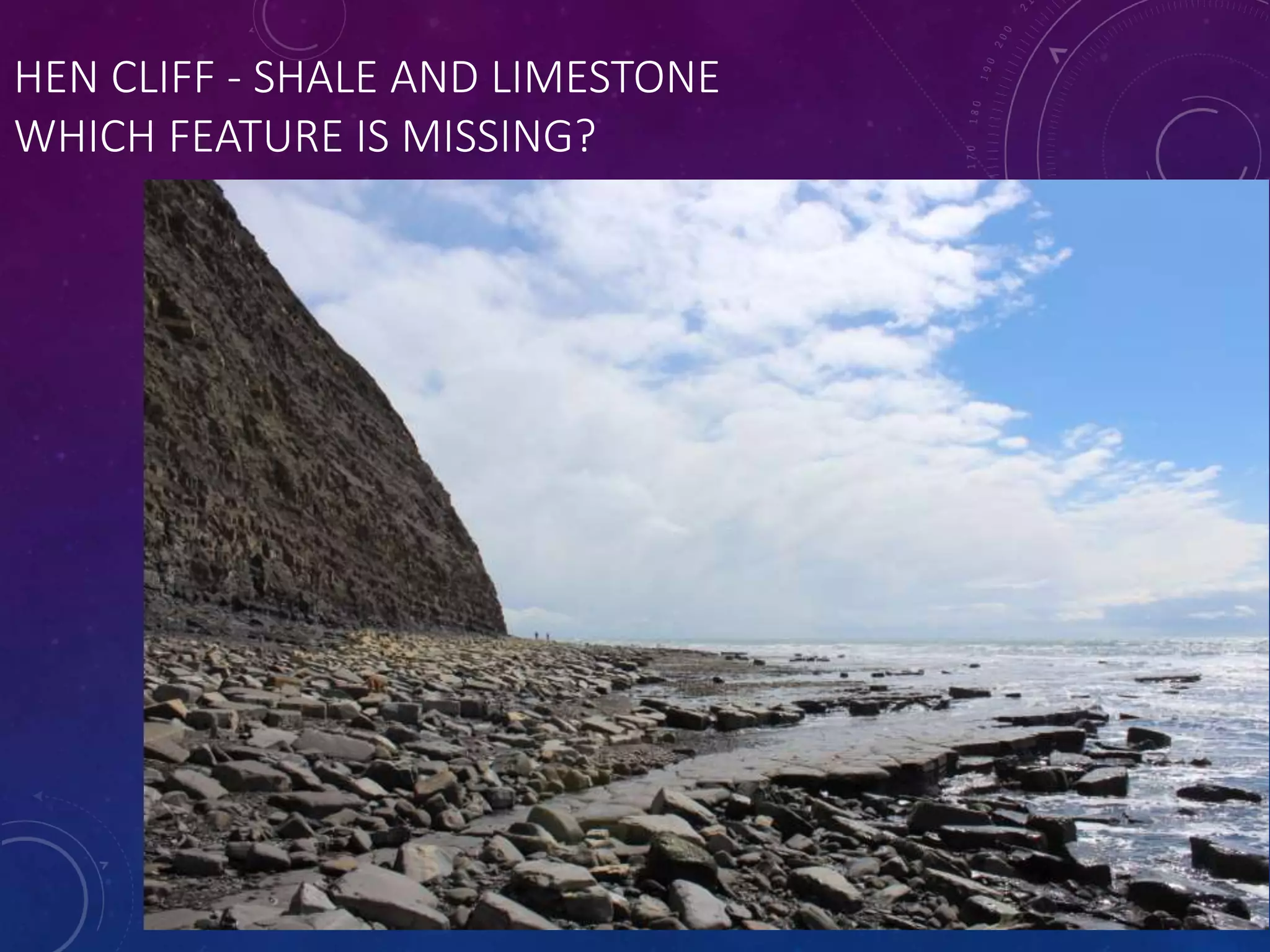 HEN CLIFF - SHALE AND LIMESTONE
WHICH FEATURE IS MISSING?