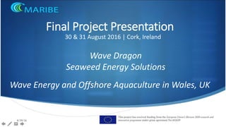 Final Project Presentation
30 & 31 August 2016 | Cork, Ireland
Wave Dragon
Seaweed Energy Solutions
Wave Energy and Offshore Aquaculture in Wales, UK
 