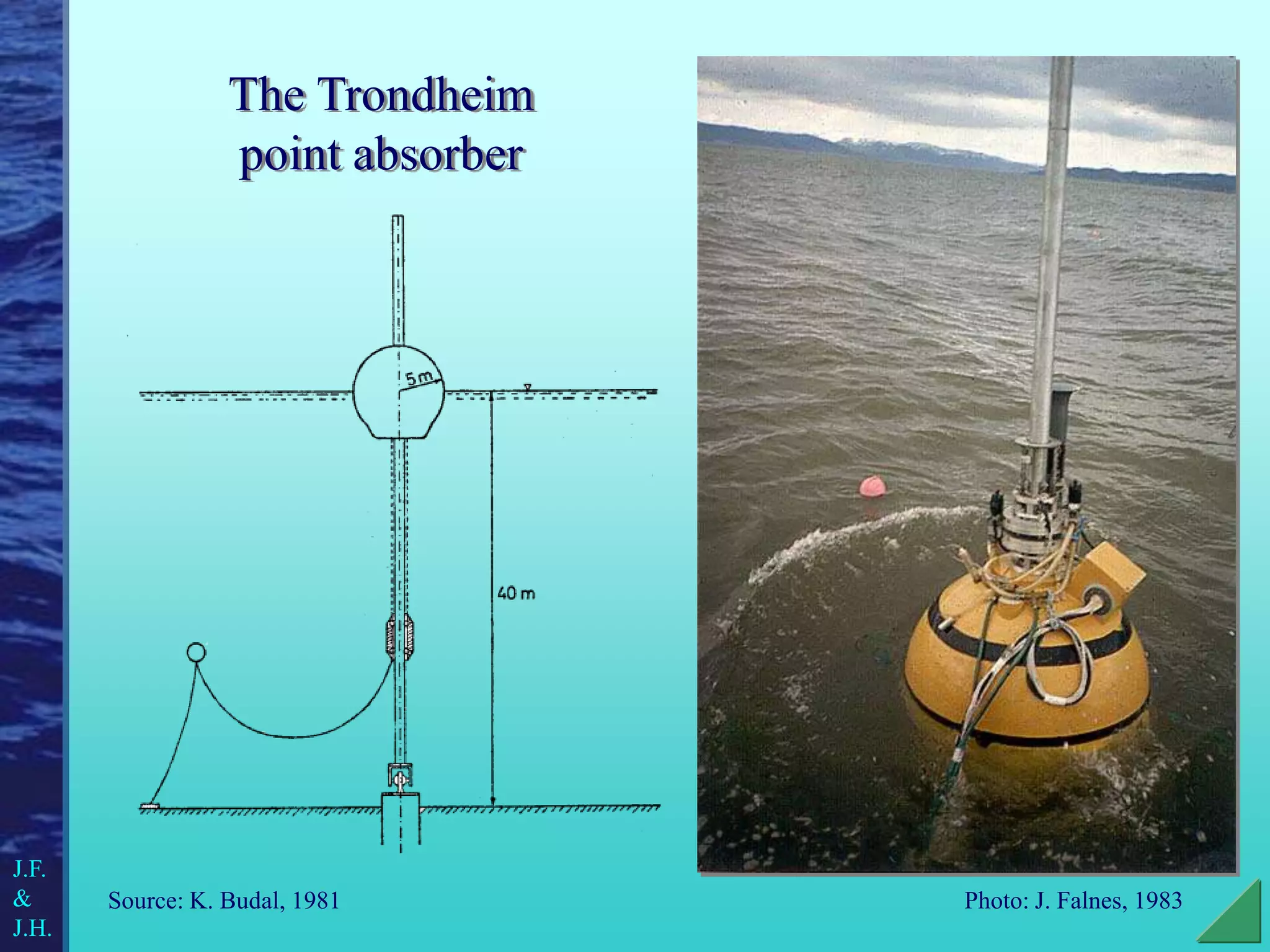 The Trondheim
point absorber
Source: K. Budal, 1981 Photo: J. Falnes, 1983
J.F.
&
J.H.
 