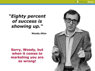 “Eighty percent
 of success is
 showing up."
          Woody Allen




Sorry, Woody, but
when it comes to
marketing you are
    so wrong!
 