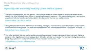 4
Digital Securities are already impacting current financial systems
Digital Securities Market Overview
The technology ass...