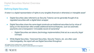 6
Defining Digital Securities
Digital Securities Market Overview
1MIT Digital Currency Initiative report, “Tokenized Secur...