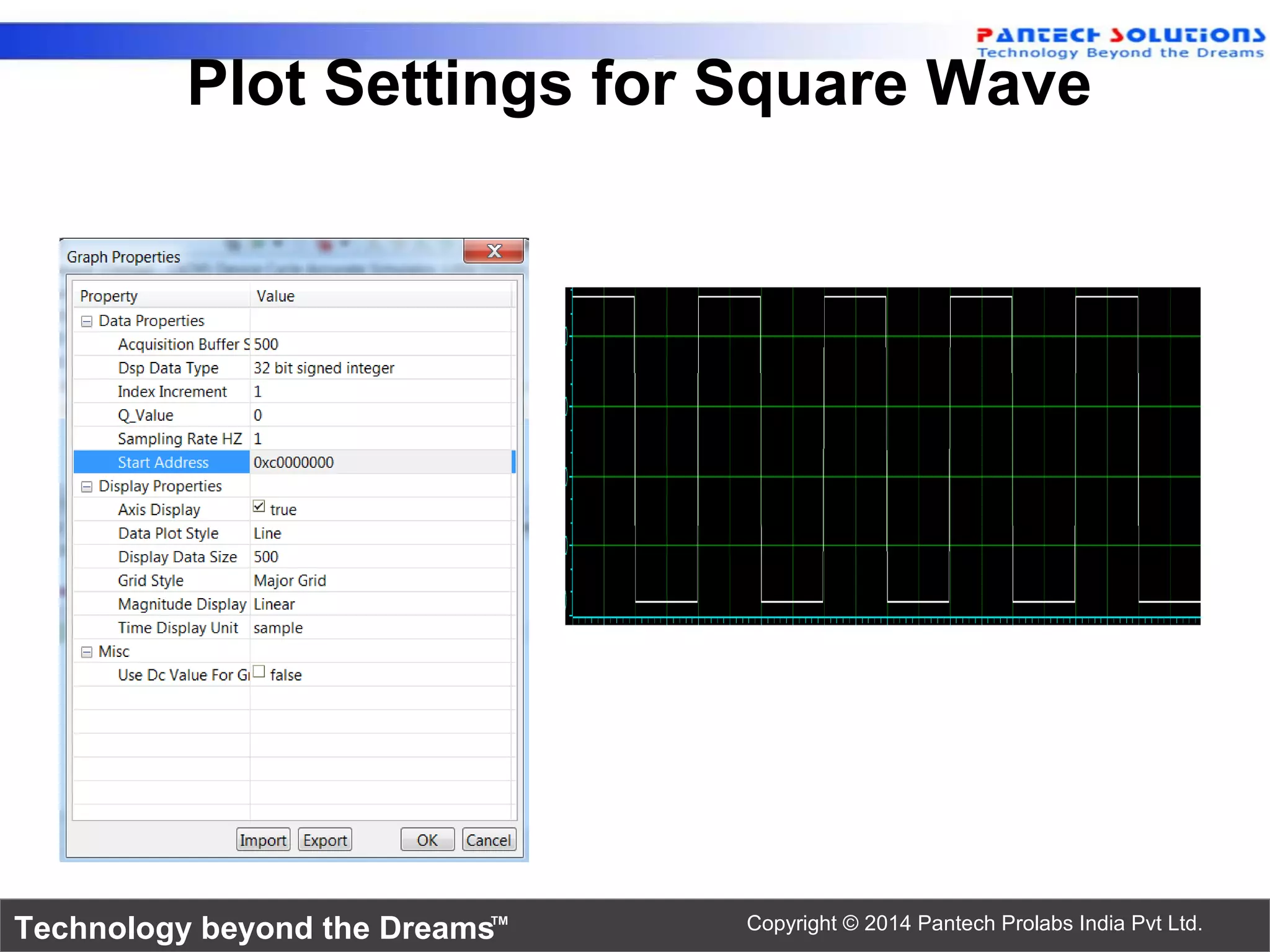 Technology beyond the Dreams™ Copyright © 2014 Pantech Prolabs India Pvt Ltd. Plot Settings for Square Wave 