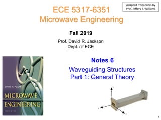 1
Prof. David R. Jackson
Dept. of ECE
Notes 6
ECE 5317-6351
Microwave Engineering
Fall 2019
Waveguiding Structures
Part 1: General Theory
Adapted from notes by
Prof. Jeffery T. Williams
 