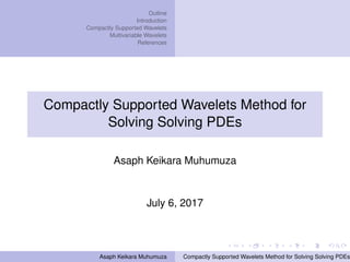 Outline
Introduction
Compactly Supported Wavelets
Multivariable Wavelets
References
Compactly Supported Wavelets Method for
Solving Solving PDEs
Asaph Keikara Muhumuza
July 6, 2017
Asaph Keikara Muhumuza Compactly Supported Wavelets Method for Solving Solving PDEs
 