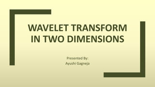 WAVELET TRANSFORM
IN TWO DIMENSIONS
Presented By:
Ayushi Gagneja
 