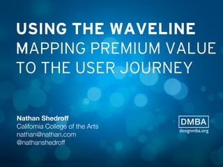 USING THE WAVELINE
MAPPING PREMIUM VALUE
TO THE USER JOURNEY
Nathan Shedroﬀ
California College of the Arts
nathan@nathan.com
@nathanshedroff
designmba.org
 