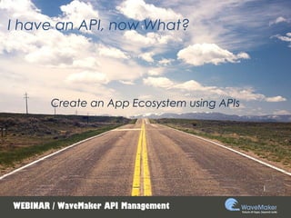 WEBINAR / WaveMaker API Management
I have an API, now What?I have an API, now What?
Create an App Ecosystem using APIs
 