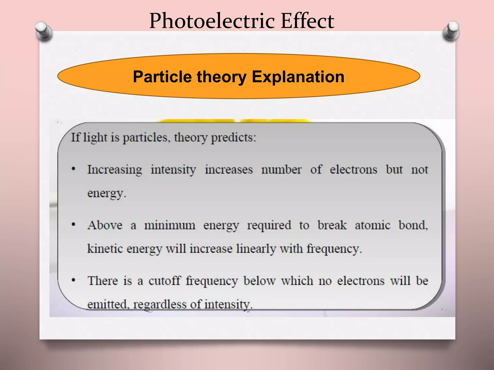Particle theory Explanation
Photoelectric Effect
 